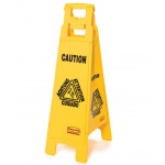 fg611400yel__4_sided_floor_sign___multilingual__caution__symbol_low