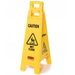 fg611477yel__4_sided_floor_sign___multilingual__caution_wet_floor__symbol_low